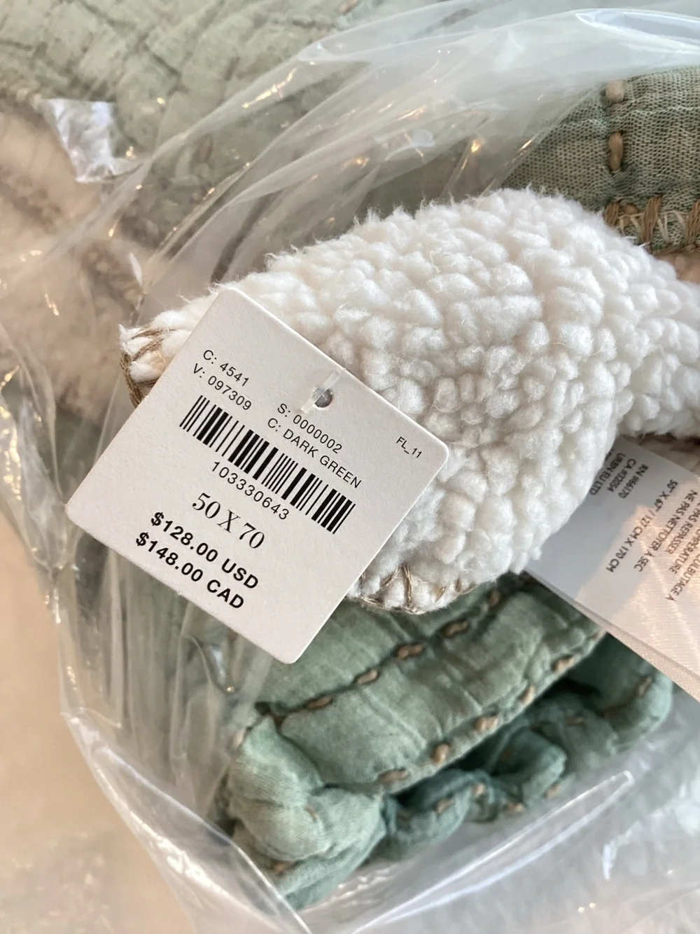 Anthropologie Throw Blanket Mira Cotton Sherpa Fleece Reverse Woven New Green